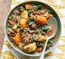 A bowl of lentil and vegetarian stew