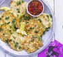 Cauliflower & cheese fritters with warm pepper relish